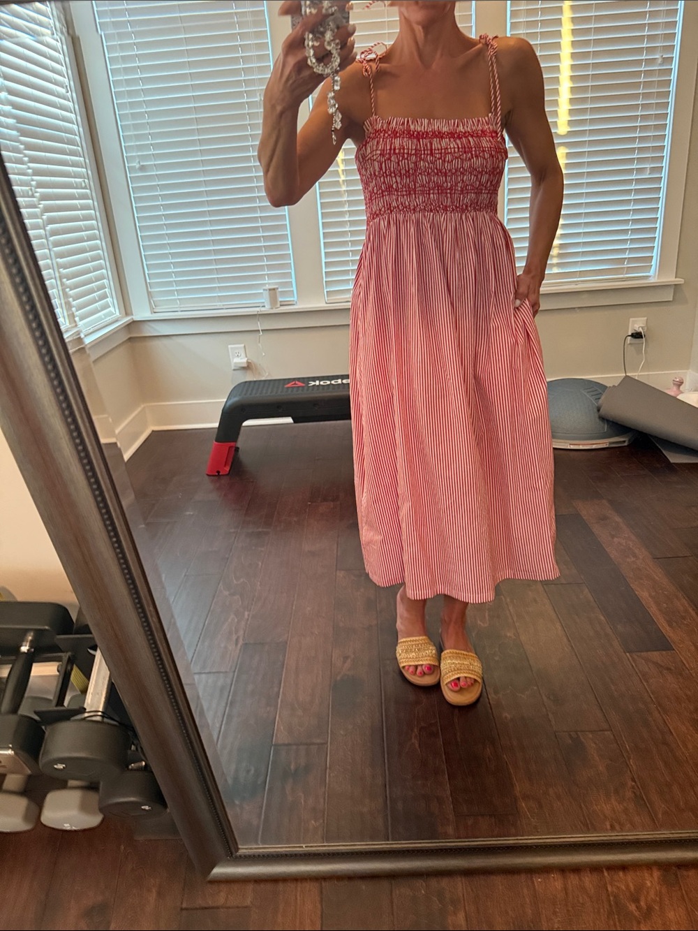 JCREW RED AND WHITE STRIPED DRESS WITH POCKETS